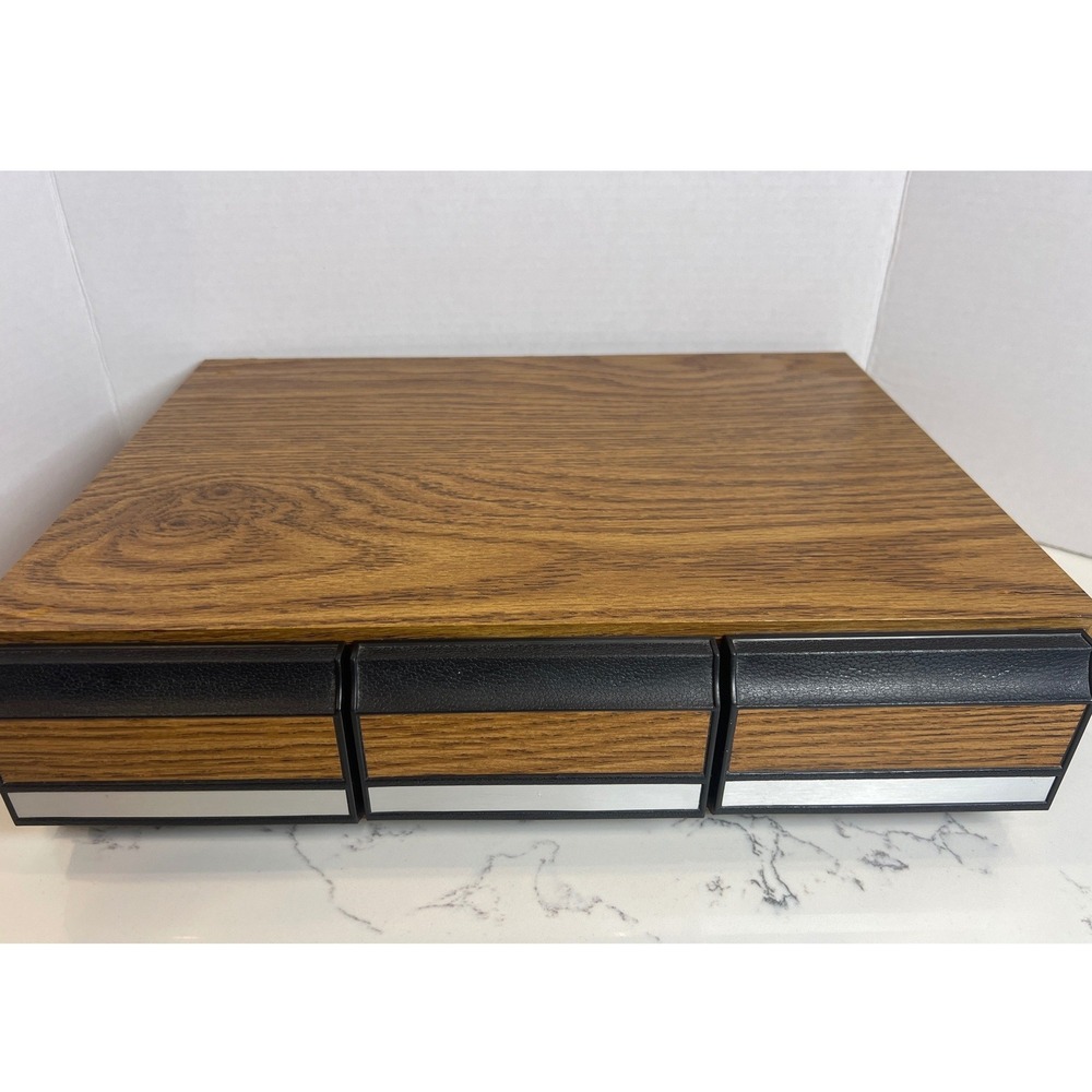 Vintage Wood Grain 3 Drawer Cassette Tape Storage Cabinet Retro Holds 36 Tapes